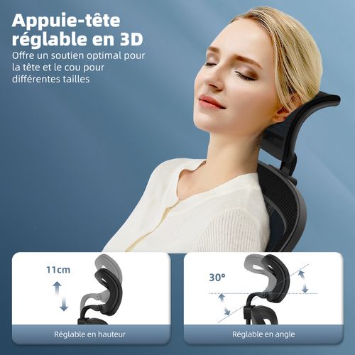 Fauteuil De Bureau Ergonomique, Chaise De Bureau, Lombaire Réglable, Appui-tête Et Accoudoirs, Noir