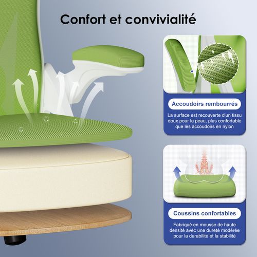 Chaise De Bureau, Siège Pivotant à 360°, Hauteur Réglable, Respirant