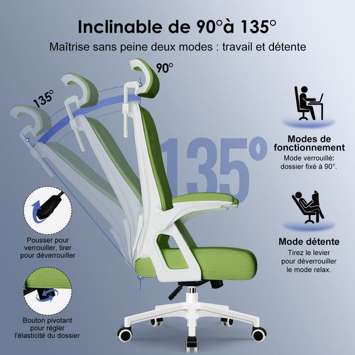 Chaise De Bureau, Siège Pivotant à 360°, Hauteur Réglable, Respirant