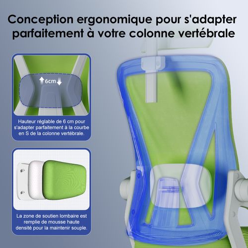 Chaise De Bureau, Siège Pivotant à 360°, Hauteur Réglable, Respirant