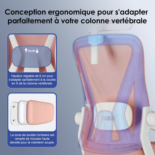 Chaise De Bureau, Siège Pivotant à 360°, Hauteur Réglable, Respirant, Gris Clair