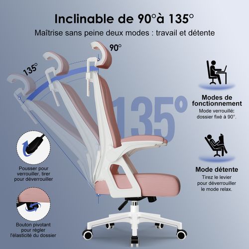 Chaise De Bureau, Siège Pivotant à 360°, Hauteur Réglable, Respirant, Gris Clair