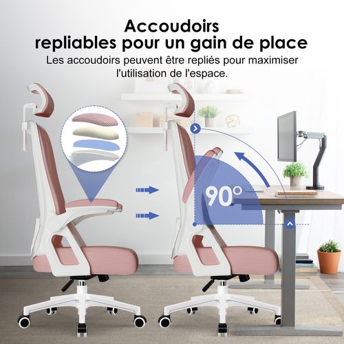 Chaise De Bureau, Siège Pivotant à 360°, Hauteur Réglable, Respirant, Gris Clair
