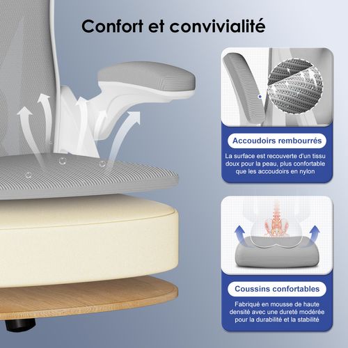 Chaise De Bureau, Siège Pivotant à 360°, Hauteur Réglable, Respirant, Gris Foncé