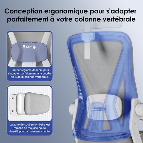 Chaise De Bureau, Siège Pivotant à 360°, Hauteur Réglable, Respirant, Gris Foncé