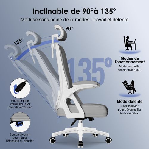 Chaise De Bureau, Siège Pivotant à 360°, Hauteur Réglable, Respirant, Gris Foncé