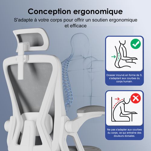 Chaise De Bureau, Siège Pivotant à 360°, Hauteur Réglable, Respirant, Gris Foncé