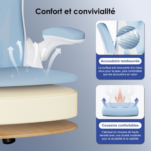 Chaise De Bureau, Siège Pivotant à 360°, Hauteur Réglable, Respirant, Vert