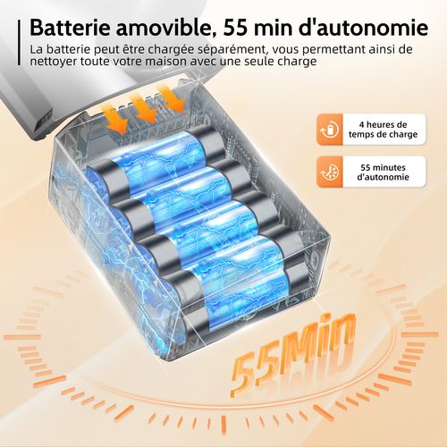 Aspirateur Balai Sans Fil 48 Kpa, 55 Min D'autonomie, 2 Vitesses, 1.6l Capacité, Anti-emmêl