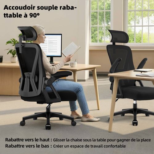 Fauteuil De Bureau, Lombaire Réglable, Appui-tête Et Accoudoirs, Noir