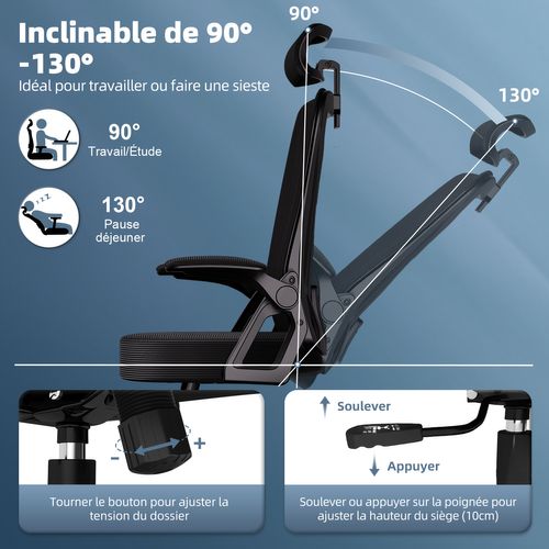 Fauteuil De Bureau, Lombaire Réglable, Appui-tête Et Accoudoirs, Noir