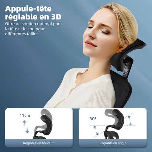 Fauteuil De Bureau, Lombaire Réglable, Appui-tête Et Accoudoirs, Noir