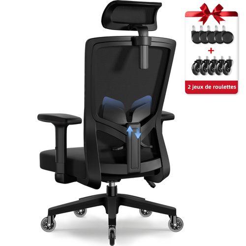 Fauteuil De Bureau, Accoudoirs Réglables, Hauteur Réglable, Noir