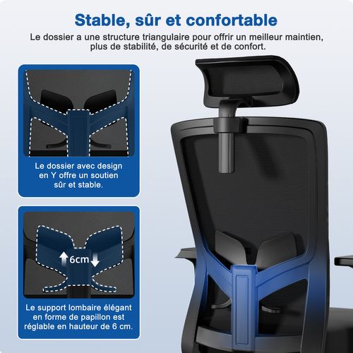 Fauteuil De Bureau, Accoudoirs Réglables, Hauteur Réglable, Noir