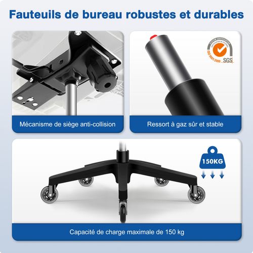 Fauteuil De Bureau, Accoudoirs Réglables, Hauteur Réglable, Noir