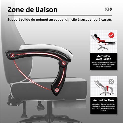 Fauteuil Gaming,chaise Gamer Avec Coussin Lombaire Et Repose-pieds,charge 150kg,noir-blanc