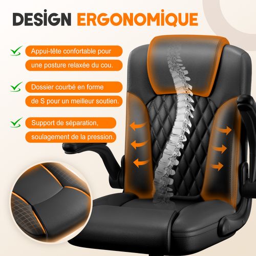 Fauteuil De Bureau, Inclinable 90°à 120°,accoudoirs Pliable,charge 150kg, Noir