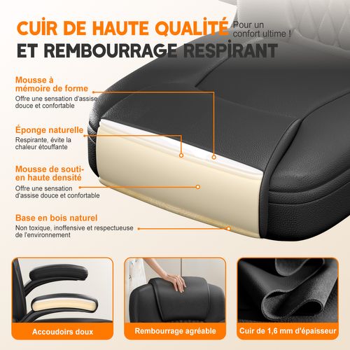 Fauteuil De Bureau, Inclinable 90°à 120°,accoudoirs Pliable,charge 150kg, Noir