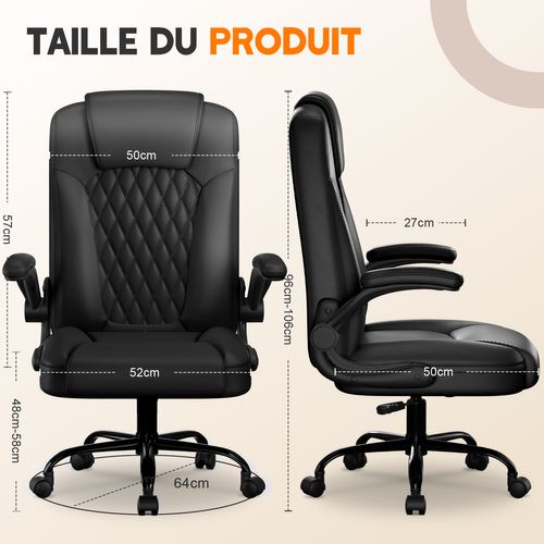 Fauteuil De Bureau, Inclinable 90°à 120°,accoudoirs Pliable,charge 150kg, Noir