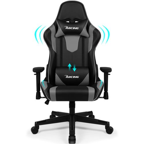Chaise Gaming, Fauteuil Gaming Inclinable 90° à 165° ,accoudoirs Réglables, Charge 150kg, noir-gris