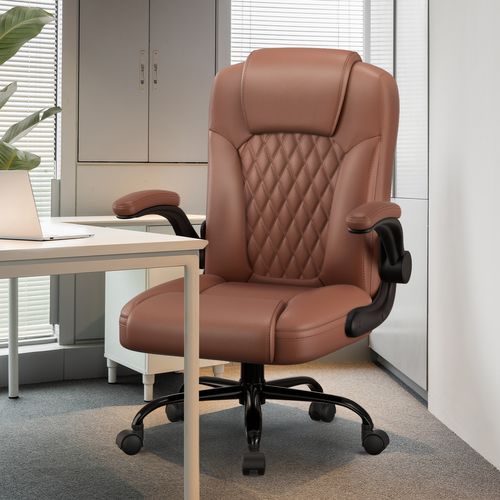 Fauteuil De Bureau En Pu, Inclinable 90°à 120°, Accoudoirs Pliable, Marron