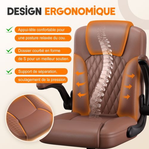 Fauteuil De Bureau En Pu, Inclinable 90°à 120°, Accoudoirs Pliable, Marron