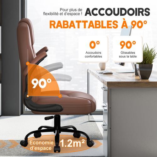 Fauteuil De Bureau En Pu, Inclinable 90°à 120°, Accoudoirs Pliable, Marron