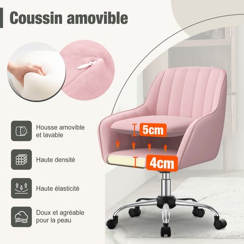 Fauteuil De Bureau En Tissu, Avec Hauteur Réglable, Rotation à 360°, Charge 150kg - Rose