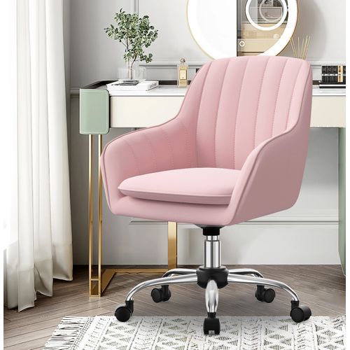 Fauteuil De Bureau En Tissu, Avec Hauteur Réglable, Rotation à 360°, Charge 150kg - Rose