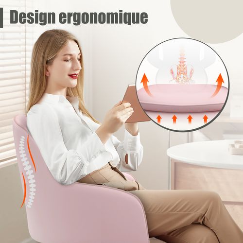 Fauteuil De Bureau En Tissu, Avec Hauteur Réglable, Rotation à 360°, Charge 150kg - Rose