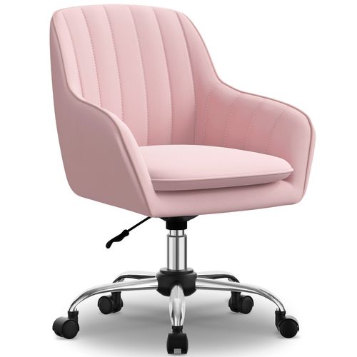 Fauteuil De Bureau En Tissu, Avec Hauteur Réglable, Rotation à 360°, Charge 150kg - Rose