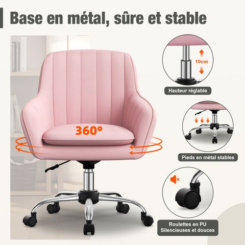 Fauteuil De Bureau En Tissu, Avec Hauteur Réglable, Rotation à 360°, Charge 150kg - Rose