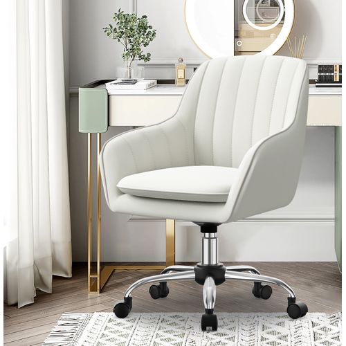 Fauteuil De Bureau En Tissu, Avec Hauteur Réglable, Rotation à 360°, Blanc