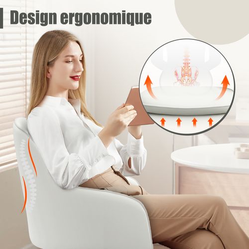 Fauteuil De Bureau En Tissu, Avec Hauteur Réglable, Rotation à 360°, Blanc