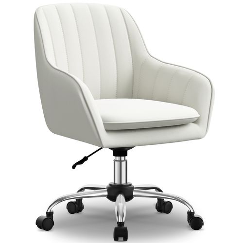 Fauteuil De Bureau En Tissu, Avec Hauteur Réglable, Rotation à 360°, Blanc