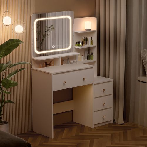 Coiffeuse，avec Miroir LED Réglable Et Tiroirs De Rangement, Pour Chambre Et Maquillage