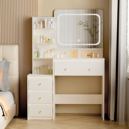 Coiffeuse，avec Miroir LED Réglable Et Tiroirs De Rangement, Pour Chambre Et Maquillage