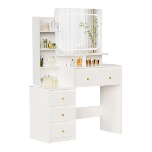 Coiffeuse，avec Miroir LED Réglable Et Tiroirs De Rangement, Pour Chambre Et Maquillage