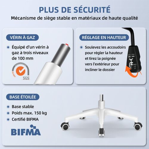 Fauteuil De Bureau ,avec Accoudoirs Pliables,chaise De Bureau, Max 150kg,gris