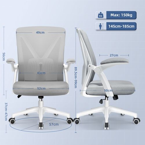 Fauteuil De Bureau ,avec Accoudoirs Pliables,chaise De Bureau, Max 150kg,gris