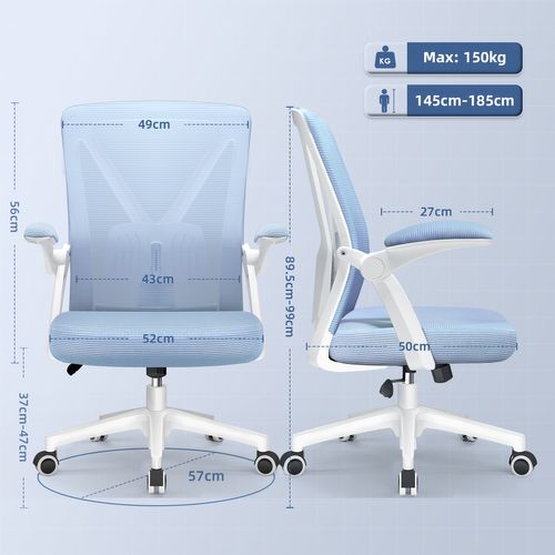 Fauteuil De Bureau ,avec Accoudoirs Pliables,chaise De Bureau, Max 150kg，bleu