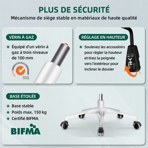 Fauteuil De Bureau ,avec Accoudoirs Pliables,chaise De Bureau, Max 150kg,vert