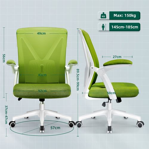Fauteuil De Bureau ,avec Accoudoirs Pliables,chaise De Bureau, Max 150kg,vert