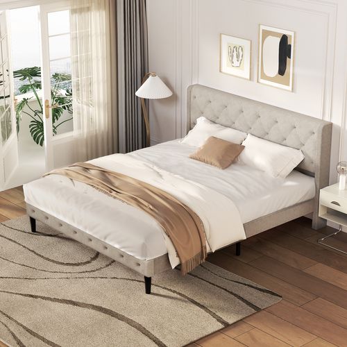 Lit 140x200 Cm, Cadre De Lit，lit Double, Bois + Métal, Support Solide