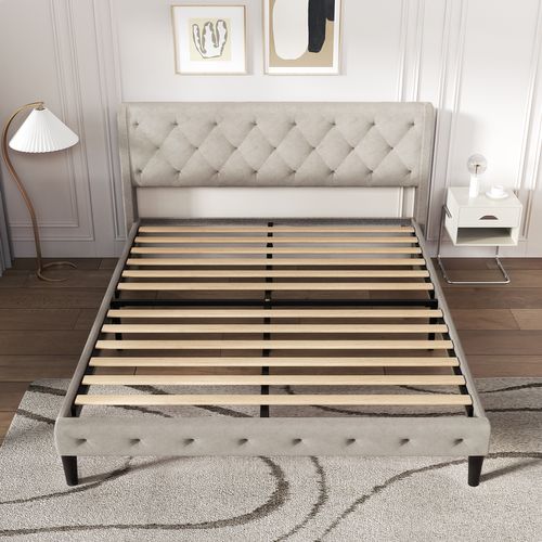 Lit 140x200 Cm, Cadre De Lit，lit Double, Bois + Métal, Support Solide