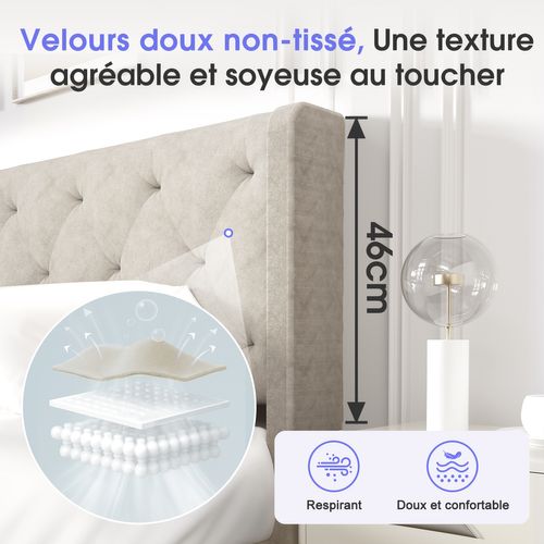 Lit 140x200 Cm, Cadre De Lit，lit Double, Bois + Métal, Support Solide