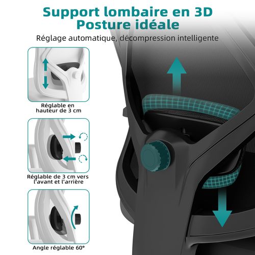 Fauteuil De Bureau, Inclinable Verrouillable De 90° à 135°, Accoudoirs Réglables, Charge 200 Kg