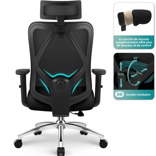 Fauteuil De Bureau, Inclinable Verrouillable De 90° à 135°, Accoudoirs Réglables, Charge 200 Kg