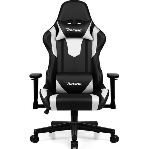 Chaise Gaming, Inclinable 90°à 165°, Accoudoirs Réglables,  Charge 150kg，Noir et blanc