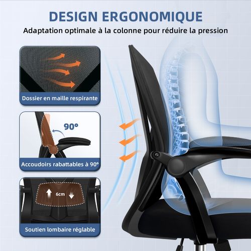 Fauteuil De Bureau, Dossier Inclinable De 90° à 125°, Accoudoirs Rabattables, Avec Coussin Lombaire.